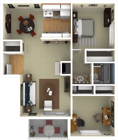Floor plan for 1 bed, 1 bath, 870 sqft